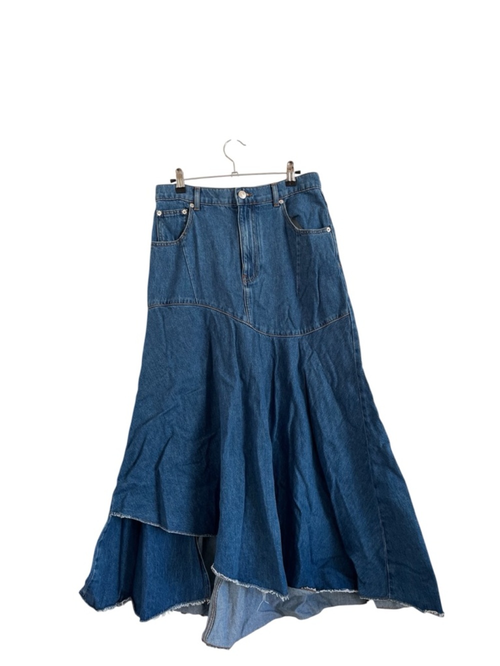 Maje Dark Blue Denim Full A-Line Maxi Skirt